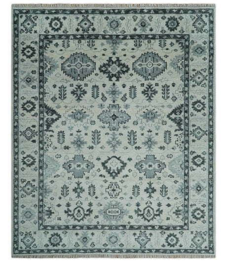 Hand Knotted Multi size Ivory, Silver and Charcoal Antique Turkish Oushak Wool Area Rug