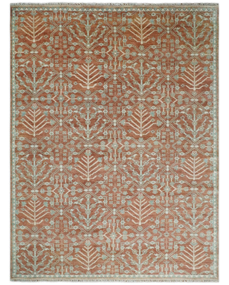 Hand knotted Multi Size Rust and Aqua Floral wool Area Rug
