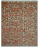 Hand knotted Multi Size Rust and Aqua Floral wool Area Rug