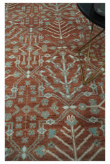 Hand knotted Multi Size Rust and Aqua Floral wool Area Rug
