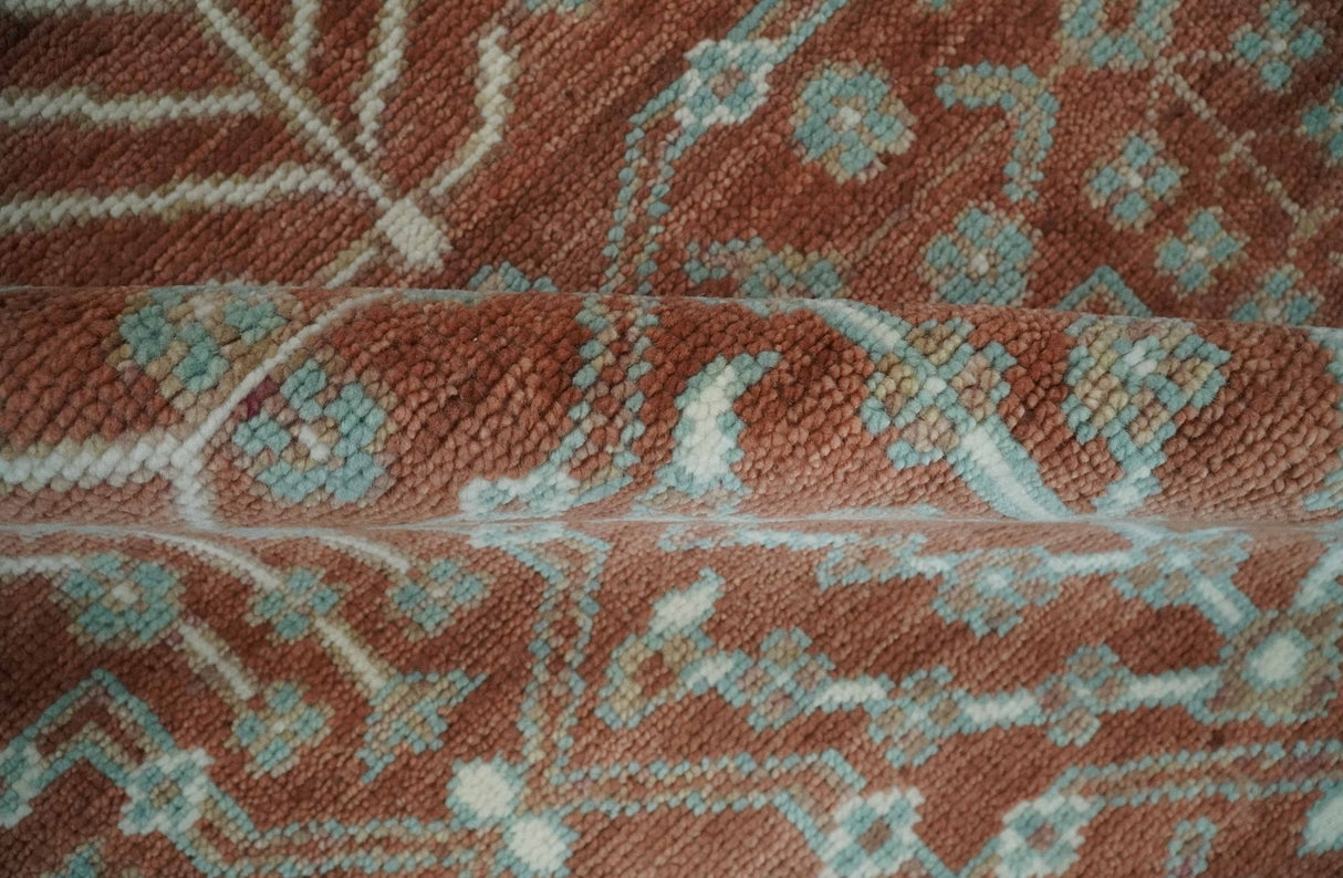 Hand knotted Multi Size Rust and Aqua Floral wool Area Rug