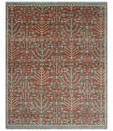 Hand knotted Multi Size Rust and Aqua Floral wool Area Rug