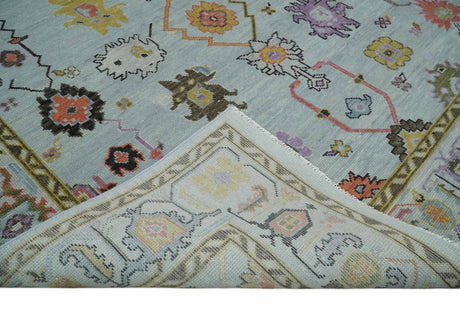 Hand Knotted Multi Size Silver and Olive Traditional Vintage Style colorful Oushak Wool Rug