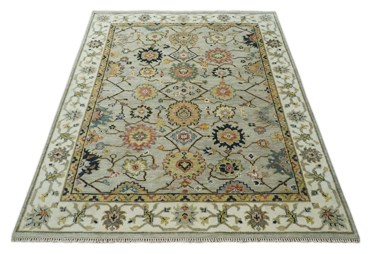 Hand Knotted Mustard and Ivory Traditional Oriental Oushak Custom Made Wool area Rug
