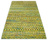 Hand Knotted Mustard, Aqua, Brown and Ivory 5.6x8.6 Modern Contemporary Southwestern Tribal Trellis Recycled Art Silk Area Rug