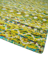 Hand Knotted Mustard, Aqua, Brown and Ivory 5.6x8.6 Modern Contemporary Southwestern Tribal Trellis Recycled Art Silk Area Rug-Area Rug-Parc Decor