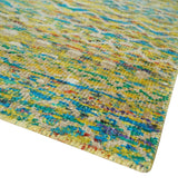 Hand Knotted Mustard, Aqua, Brown and Ivory 5.7x9 Modern Contemporary Southwestern Tribal Trellis Recycled Art Silk Area Rug-Area Rug-Parc Decor