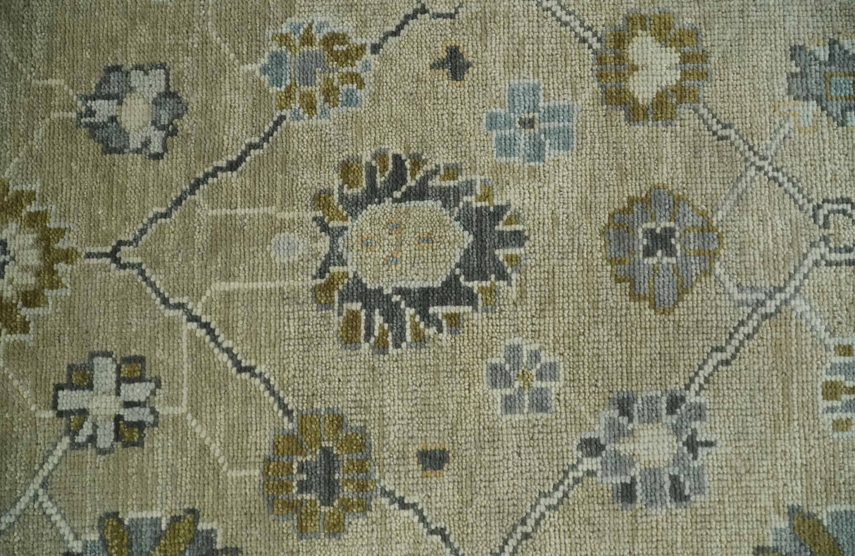 Hand Knotted Olive and Beige Traditional Oushak Multi Size Wool Area Rug
