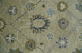 Hand Knotted Olive and Beige Traditional Oushak Multi Size Wool Area Rug