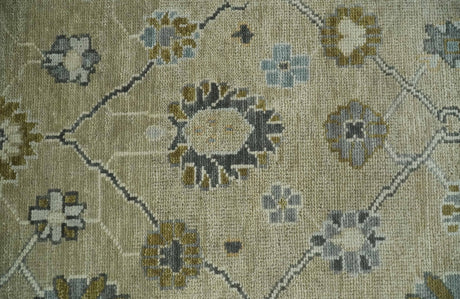 Hand Knotted Olive and Beige Traditional Oushak Multi Size Wool Area Rug