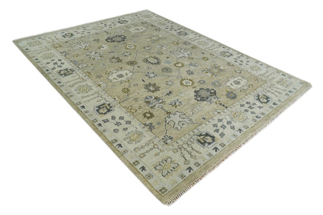 Hand Knotted Olive and Beige Traditional Oushak Multi Size Wool Area Rug