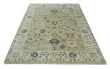 Hand Knotted Olive and Beige Traditional Oushak Multi Size Wool Area Rug