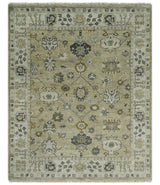 Hand Knotted Olive and Beige Traditional Oushak Multi Size Wool Area Rug