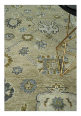Hand Knotted Olive and Beige Traditional Oushak Multi Size Wool Area Rug