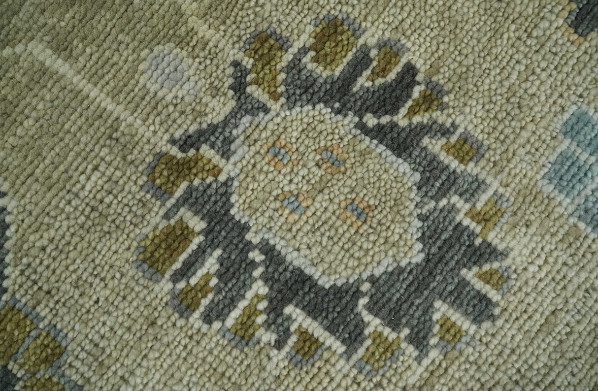 Hand Knotted Olive and Beige Traditional Oushak Multi Size Wool Area Rug