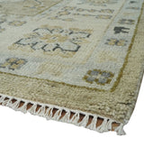 Hand Knotted Olive and Beige Traditional Oushak Multi Size Wool Area Rug