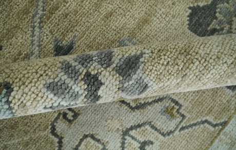 Hand Knotted Olive and Beige Traditional Oushak Multi Size Wool Area Rug
