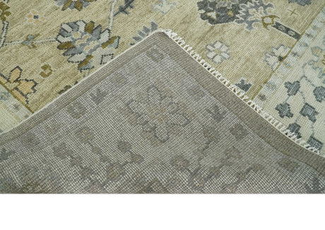 Hand Knotted Olive and Beige Traditional Oushak Multi Size Wool Area Rug