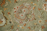Hand Knotted Olive and Ivory Traditional Oushak Wool Rug