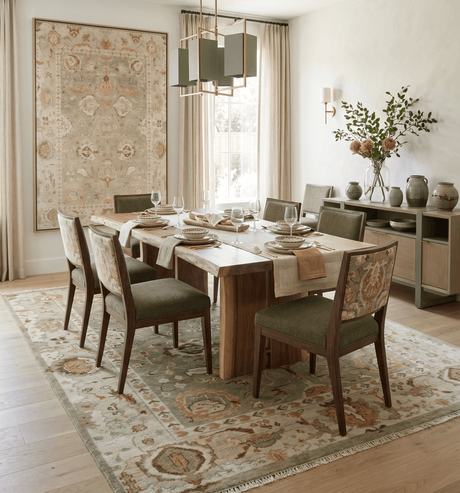 Hand Knotted Olive and Ivory Traditional Oushak Wool Rug