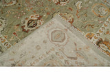 Hand Knotted Olive and Ivory Traditional Oushak Wool Rug