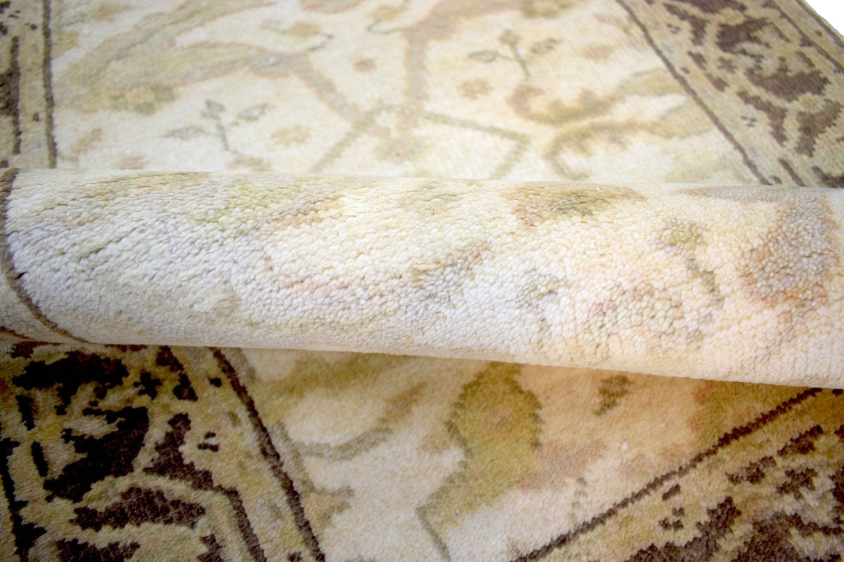 Hand Knotted Oriental Oushak Beige And Brown Wool Area Rug