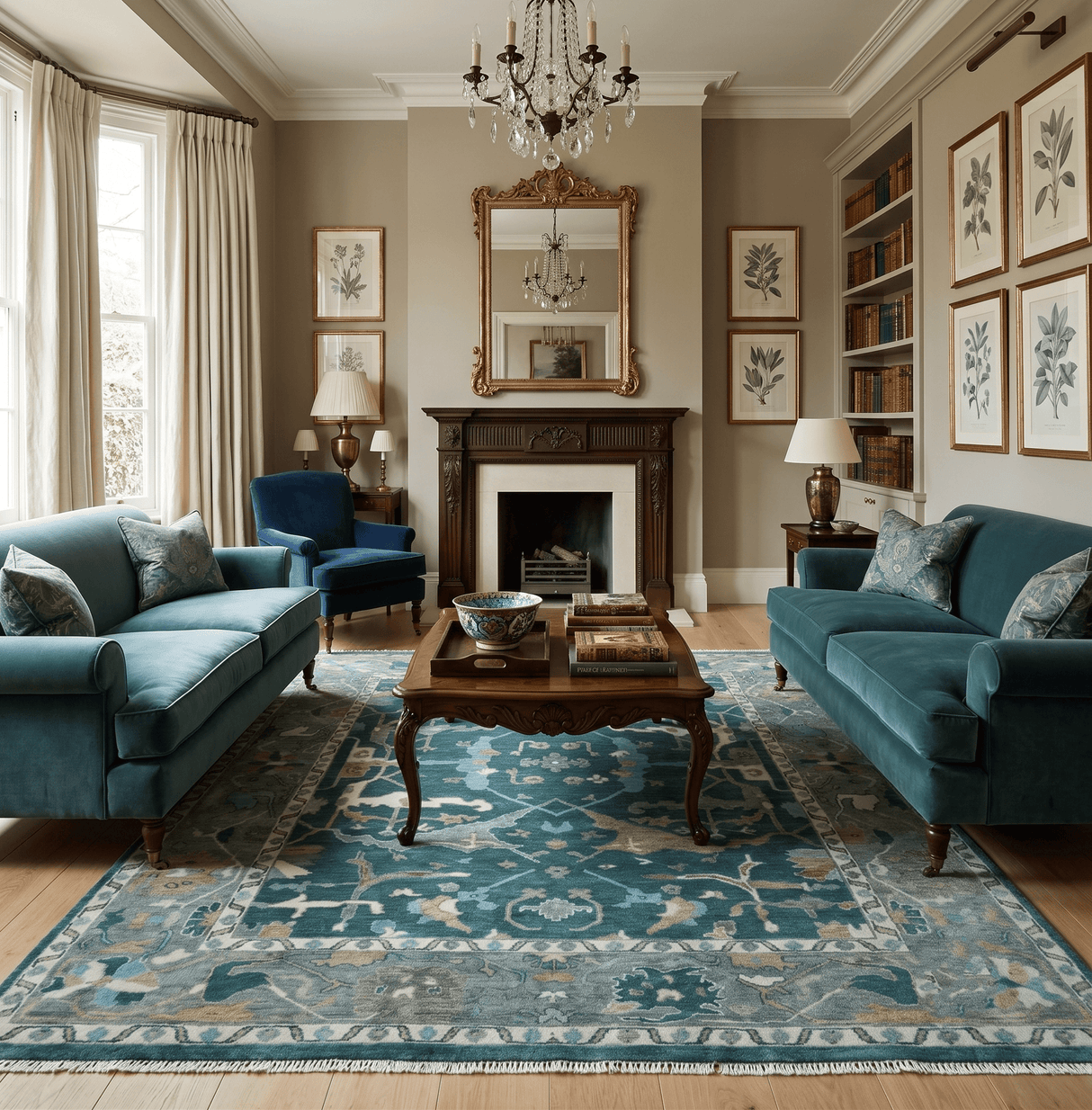 Hand Knotted Oriental Oushak Green and Gray Multi Size Wool Area Rug