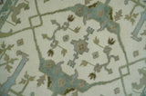 Hand Knotted Oriental Oushak Ivory and Teal Wool Area Rug
