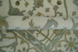 Hand Knotted Oriental Oushak Ivory and Teal Wool Area Rug