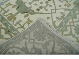 Hand Knotted Oriental Oushak Ivory and Teal Wool Area Rug