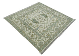Hand Knotted Oriental Oushak Ivory and Teal Wool Area Rug
