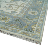 Hand Knotted Oriental Oushak Ivory, Charcoal and Beige Wool Area Rug
