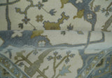 Hand Knotted Oriental Oushak Ivory, Charcoal and Beige Wool Area Rug
