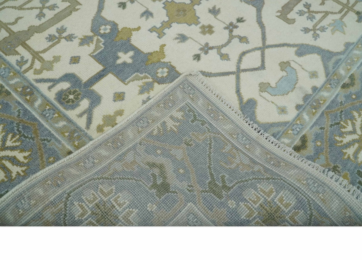 Hand Knotted Oriental Oushak Ivory, Charcoal and Beige Wool Area Rug