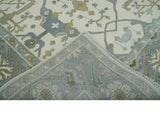 Hand Knotted Oriental Oushak Ivory, Charcoal and Beige Wool Area Rug