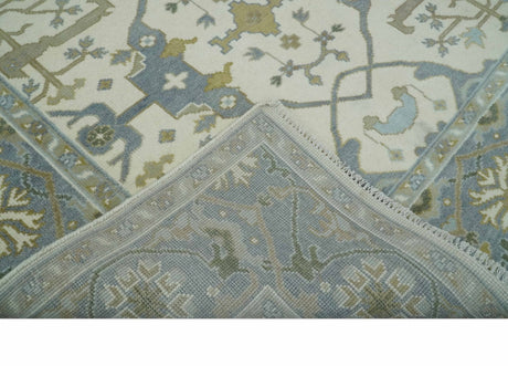Hand Knotted Oriental Oushak Ivory, Charcoal and Beige Wool Area Rug