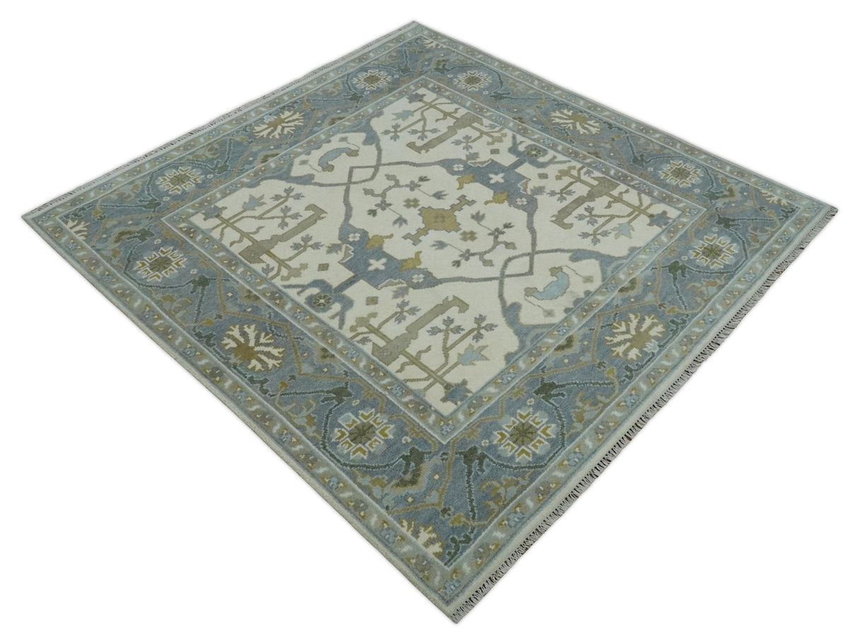 Hand Knotted Oriental Oushak Ivory, Charcoal and Beige Wool Area Rug