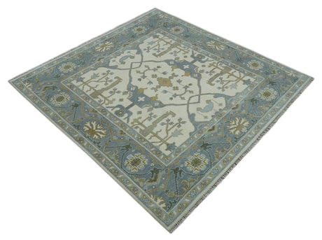 Hand Knotted Oriental Oushak Ivory, Charcoal and Beige Wool Area Rug