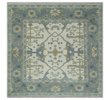Hand Knotted Oriental Oushak Ivory, Charcoal and Beige Wool Area Rug