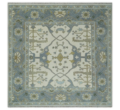 Hand Knotted Oriental Oushak Ivory, Charcoal and Beige Wool Area Rug