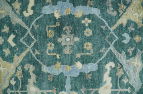 Hand Knotted Oriental Oushak Teal and Beige Multi Size Wool Area Rug