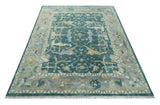 Hand Knotted Oriental Oushak Teal and Beige Multi Size Wool Area Rug