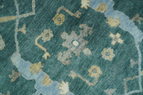 Hand Knotted Oriental Oushak Teal and Beige Multi Size Wool Area Rug