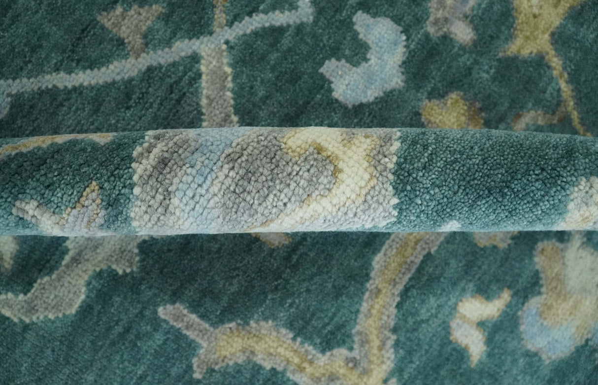 Hand Knotted Oriental Oushak Teal and Beige Multi Size Wool Area Rug