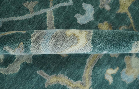Hand Knotted Oriental Oushak Teal and Beige Multi Size Wool Area Rug