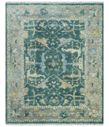 Hand Knotted Oriental Oushak Teal and Beige Multi Size Wool Area Rug