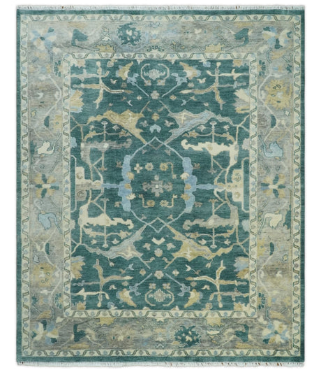 Hand Knotted Oriental Oushak Teal and Beige Multi Size Wool Area Rug