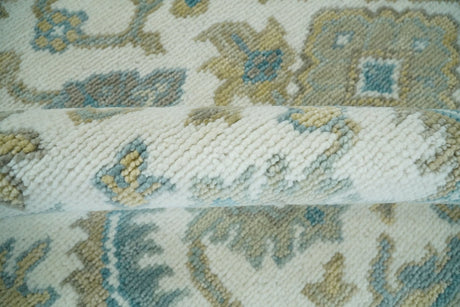 Hand Knotted Oriental Oushak Teal, Ivory and Beige Custom Made Wool Area Rug
