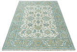 Hand Knotted Oriental Oushak Teal, Ivory and Beige Custom Made Wool Area Rug
