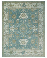 Hand Knotted Oriental Oushak Teal, Ivory and Beige Wool Area Rug